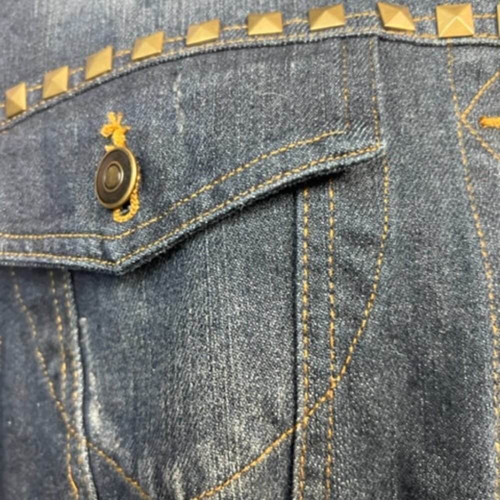 Roomates Womens Dark Wash Jean Denim Moto Studded Button Down Jacket  Size 1X - Picture 3 of 9